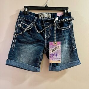 Truce Women's Denim Shorts with Chain Detail
